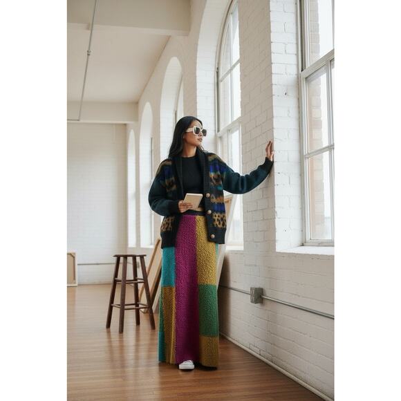 American Vintage Wool Cardigan Sweater Long Colorful Oversized Animal Print M - Picture 3 of 11